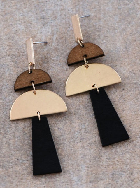 Wooden Drop Earrings with Gold Accent