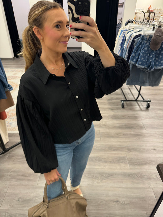 Bubble sleeve button down blouse