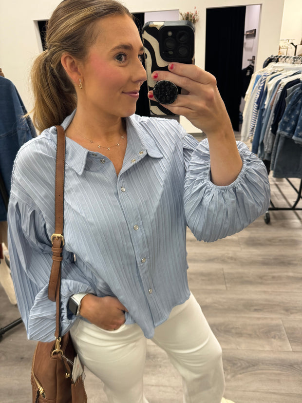 Bubble sleeve button down blouse