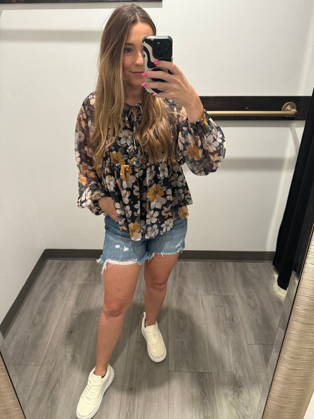 Floral print woven blouse