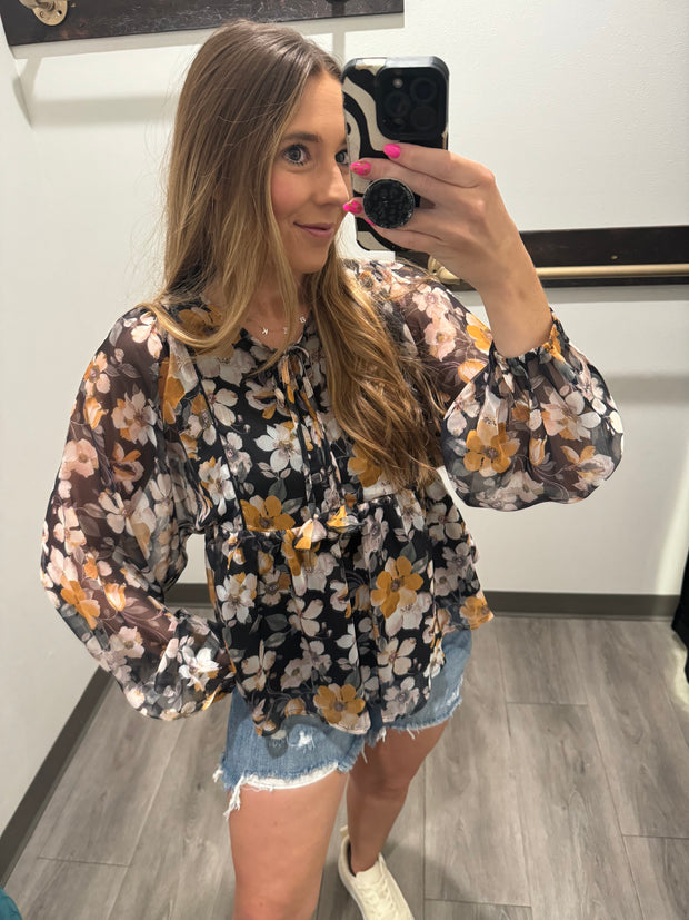 Floral print woven blouse