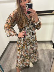 floral-print chiffon midi dress