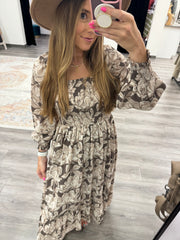 Floral Square Neck Midi Dress