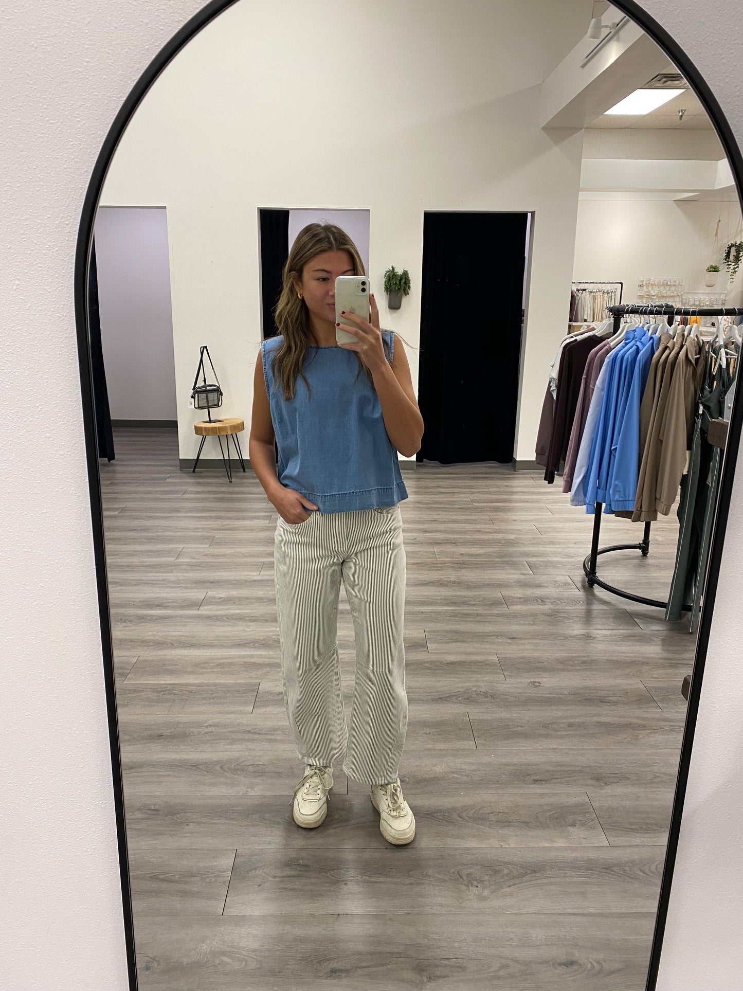 High Rise Barrel Stripe Vervet Denim