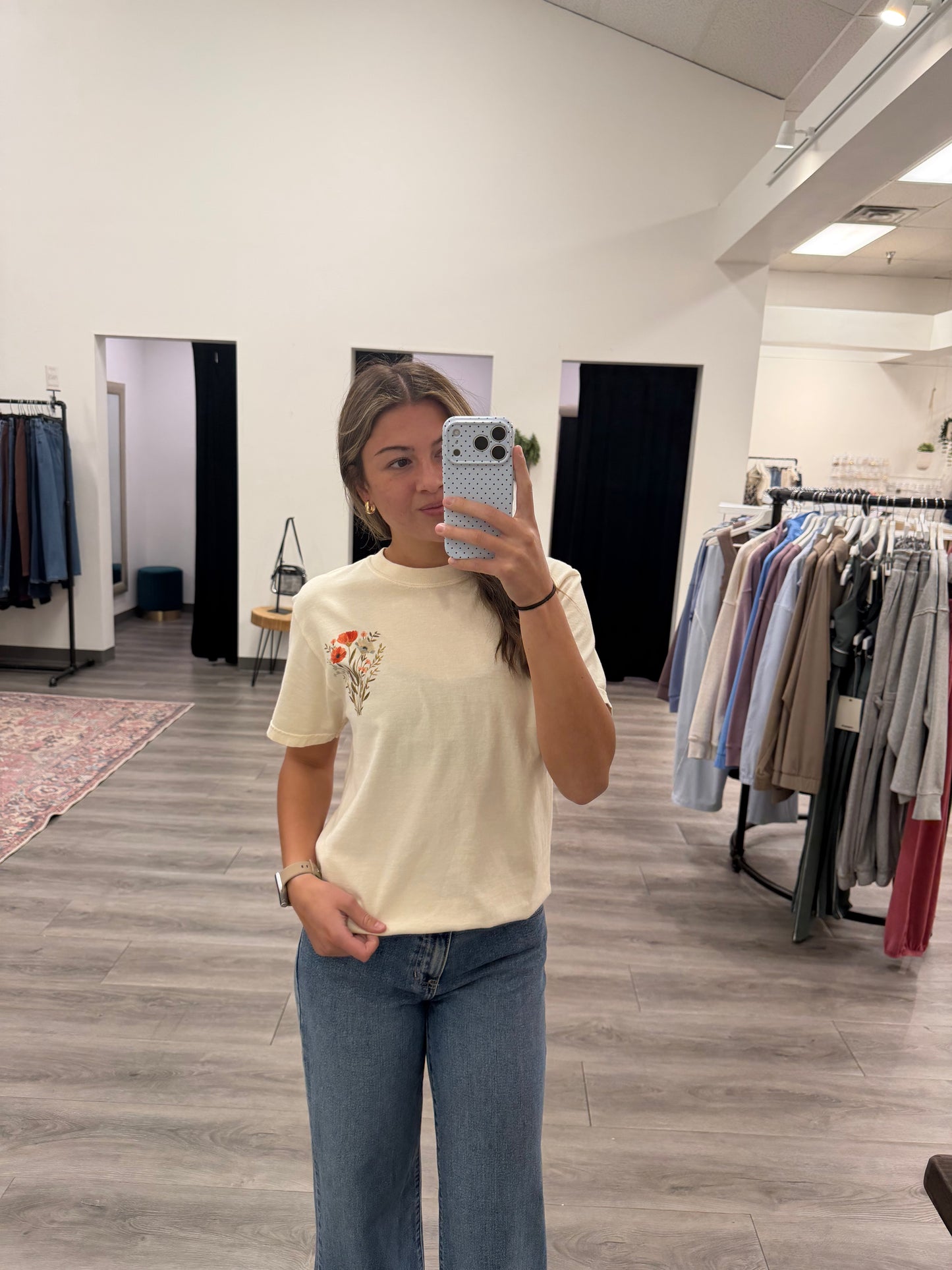 Front view of model wearing Praise The Lord graphic tee showing printed design — Three:Twelve Boutique