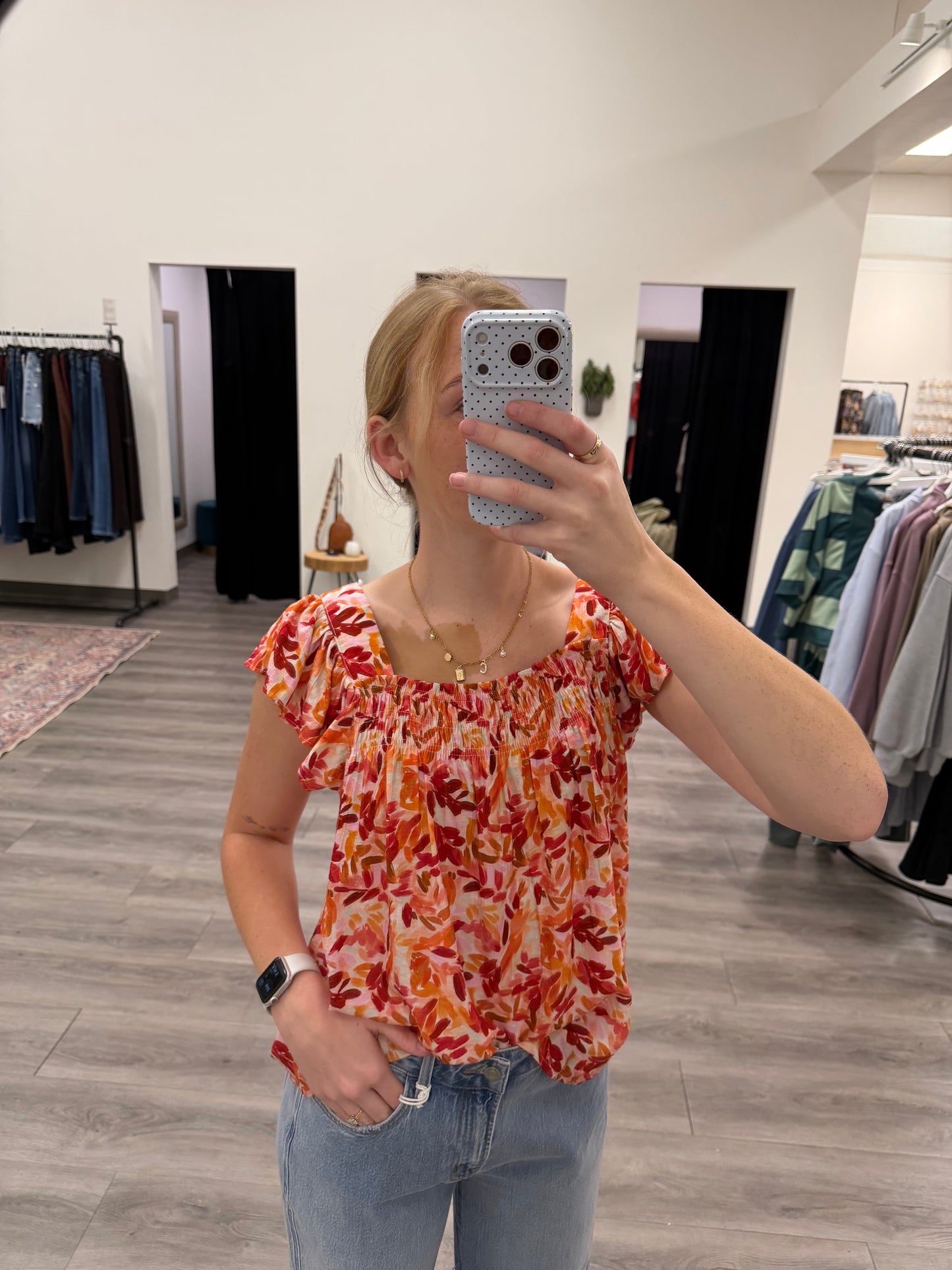 Double Square Neck Flutter Sleeve Top
