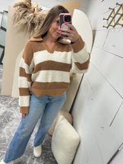 Open Knit + Fuzzy Knit Striped Sweater