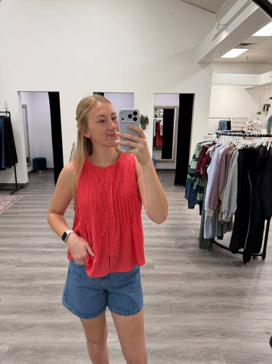 Pleated Button-Up Tank Top