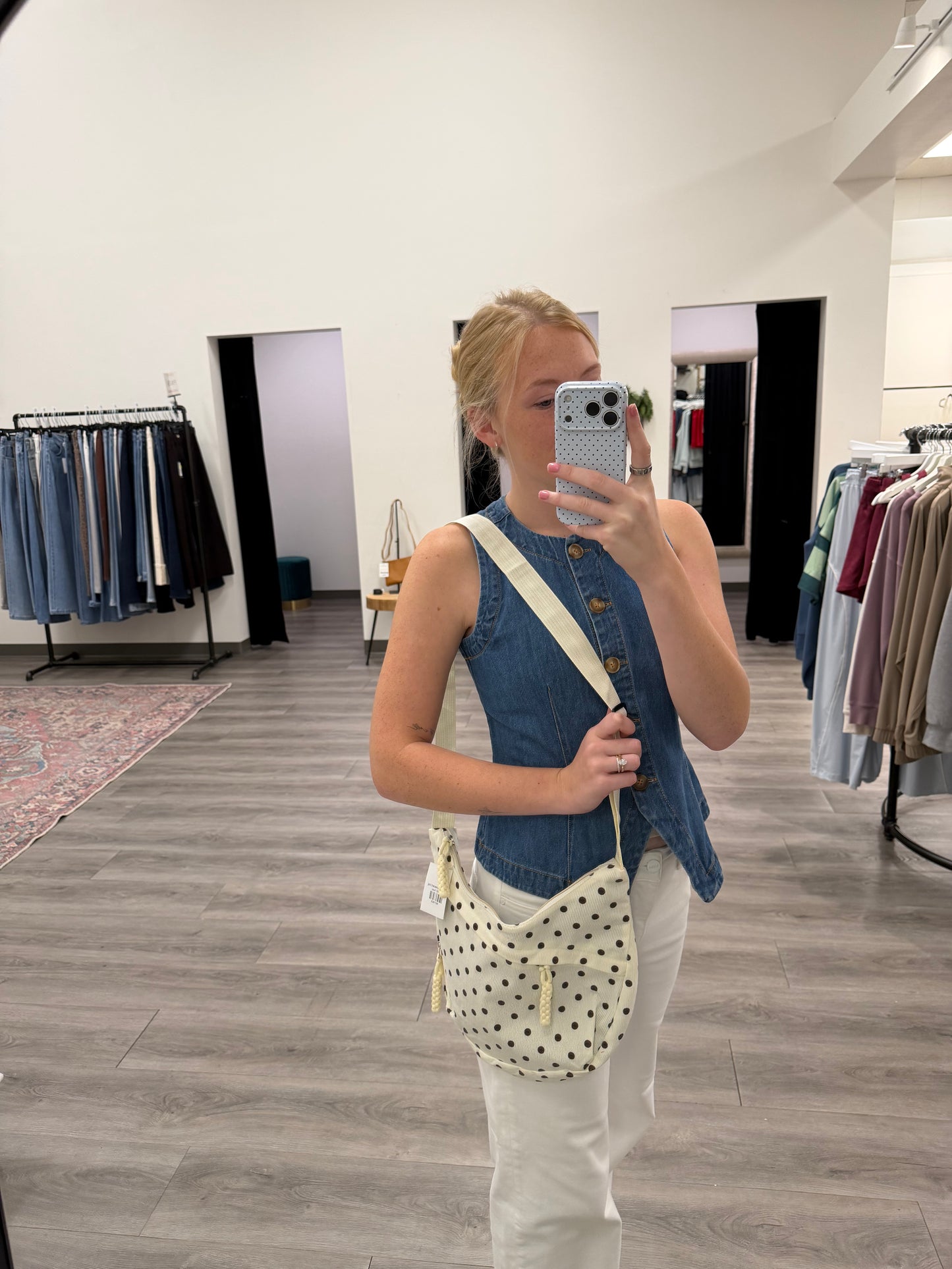 Polka dot crescent bag