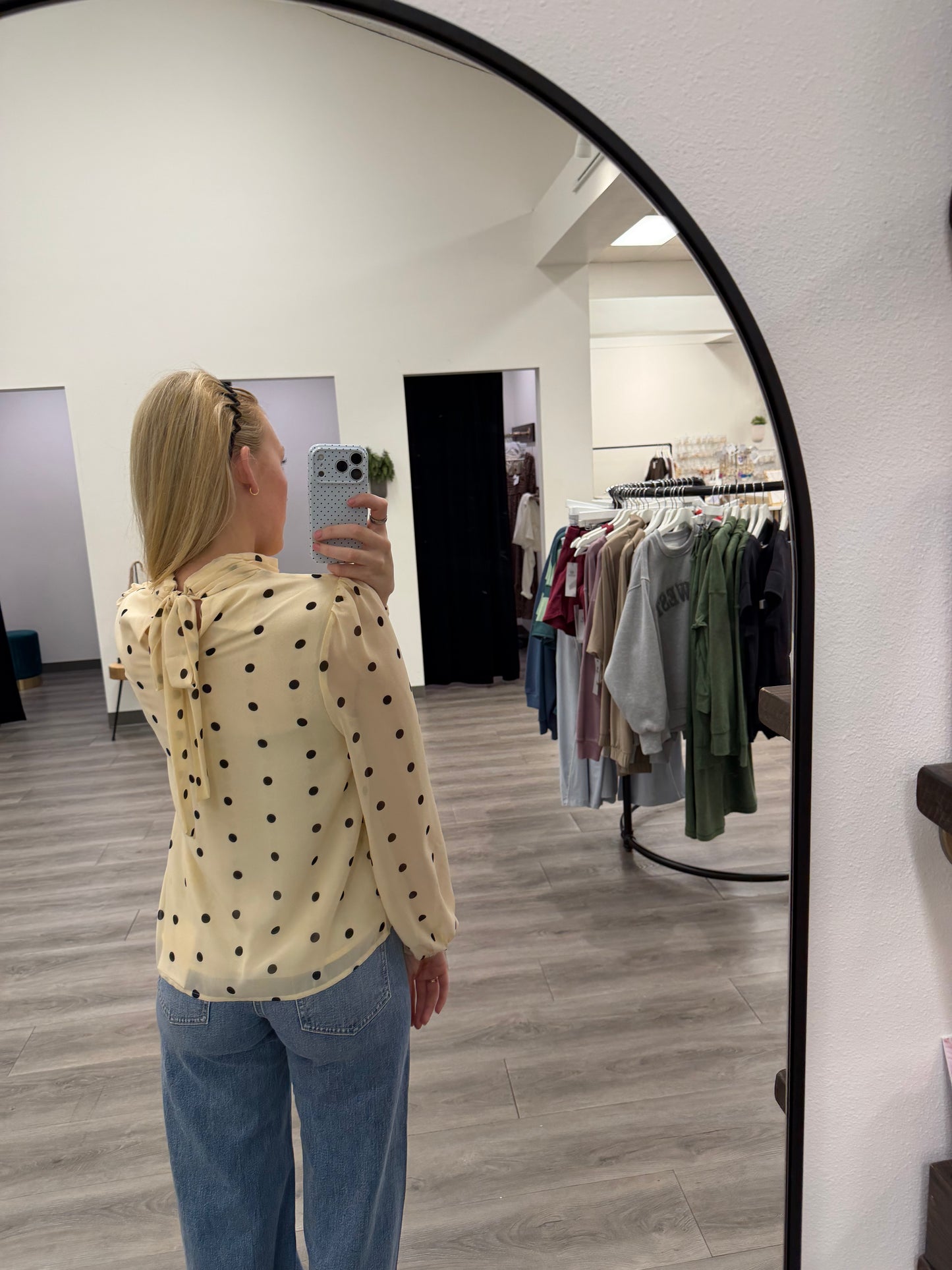 Polka Dot Mock Neck Blouse