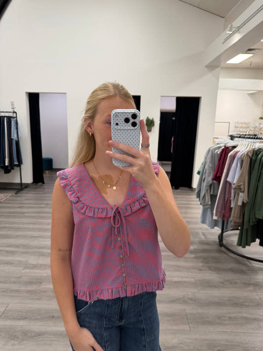 Ruffled Collar Plaid Blouse
