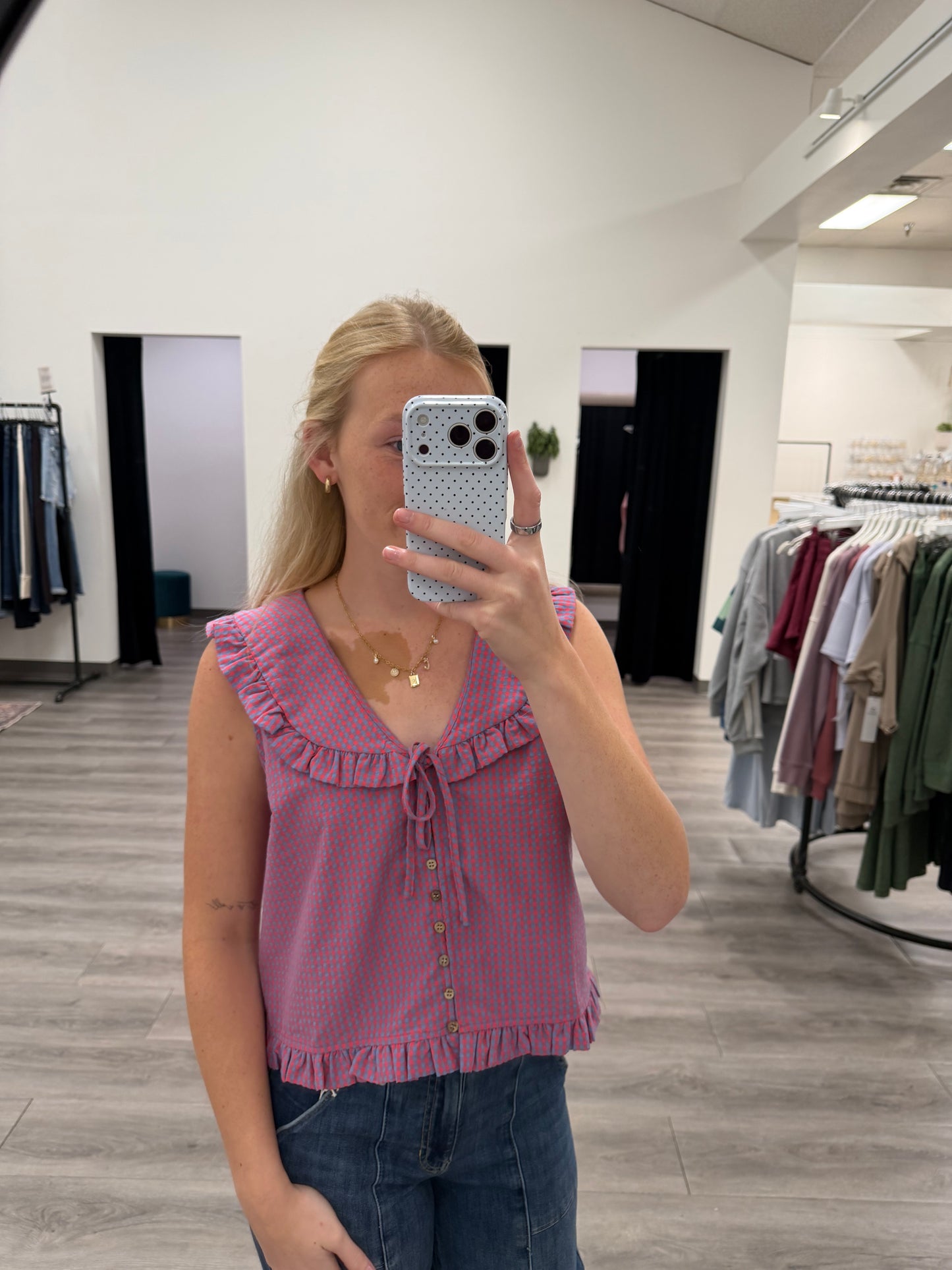 Ruffled Collar Plaid Blouse
