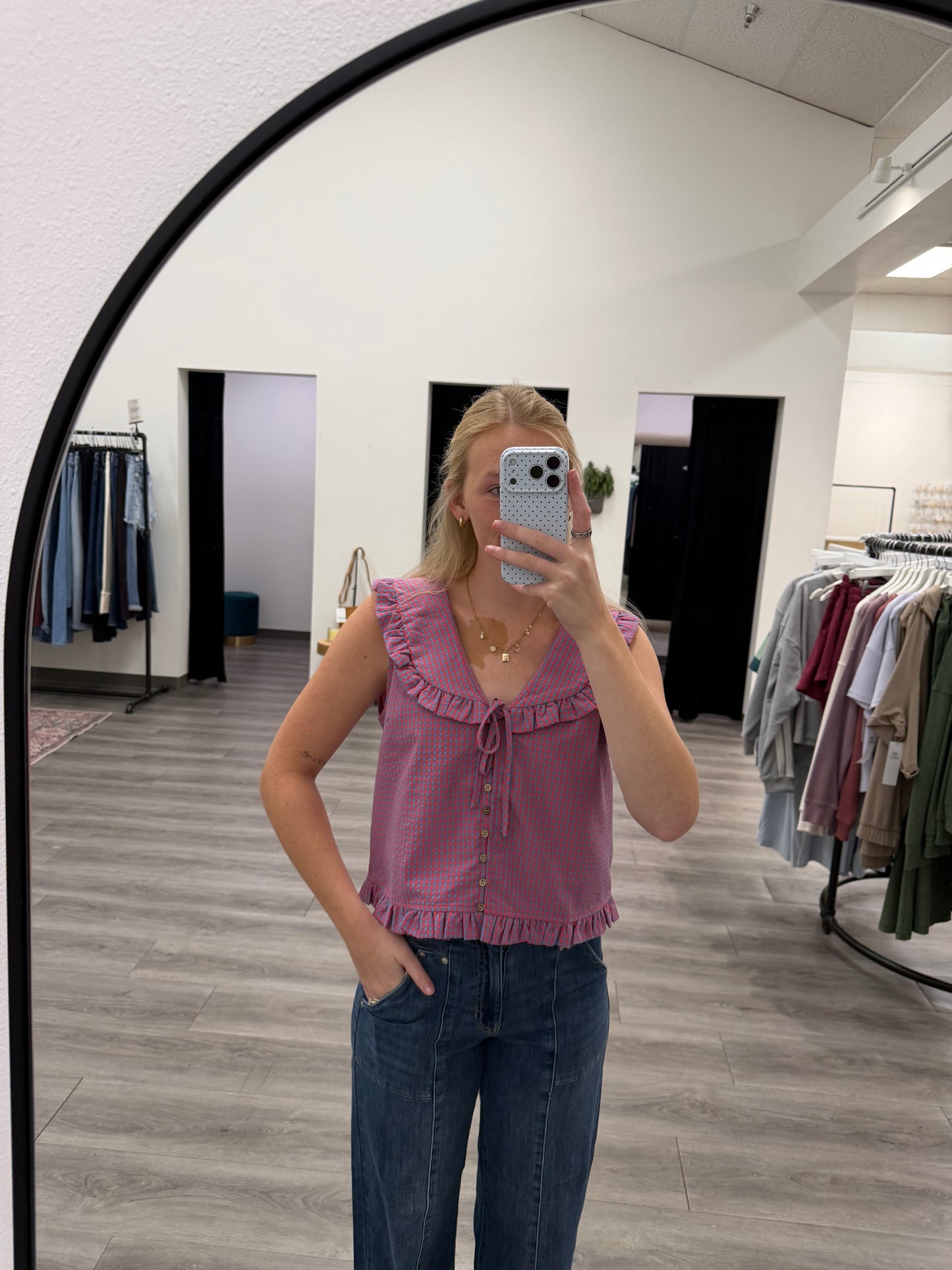 Ruffled Collar Plaid Blouse