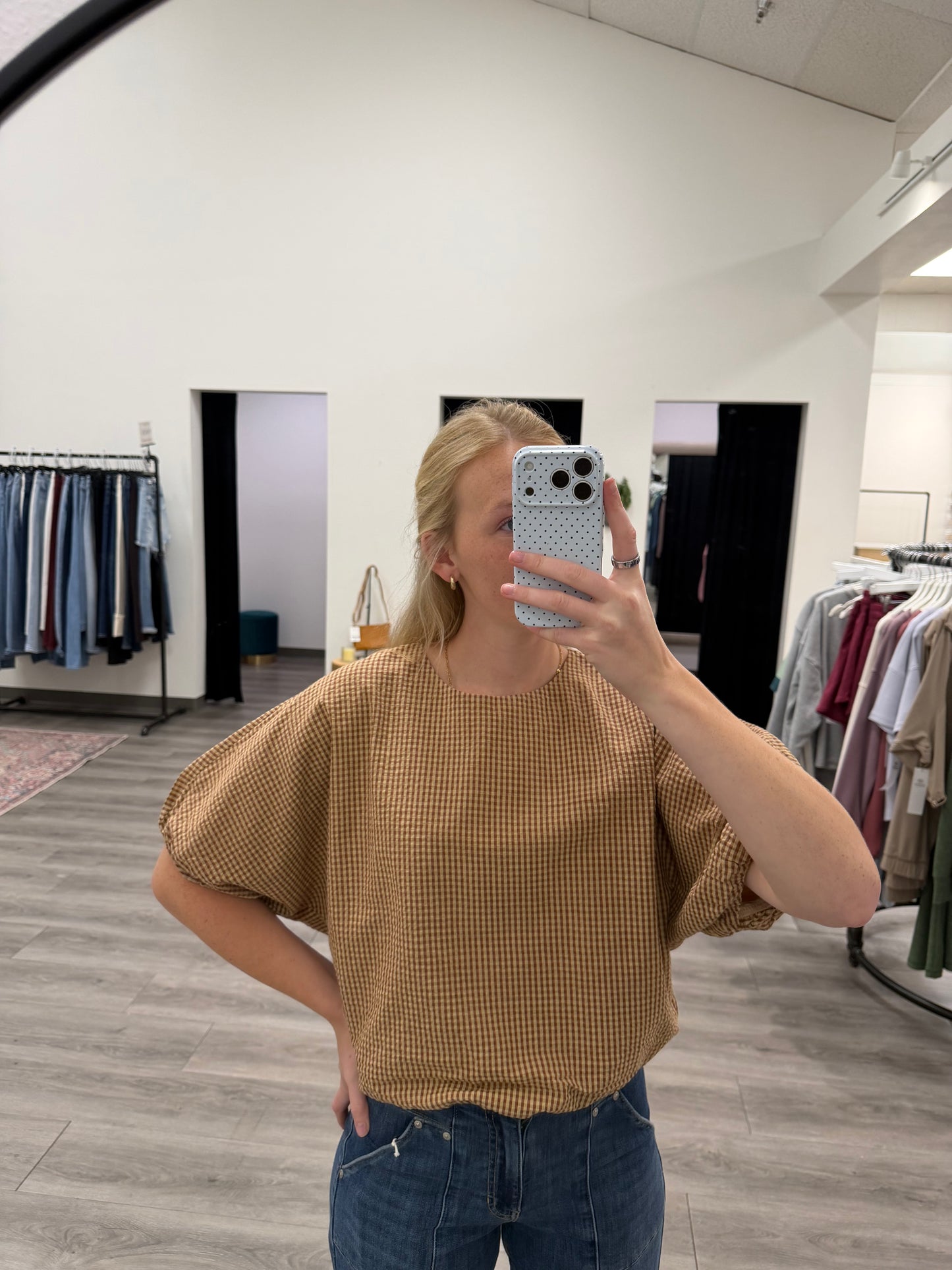 Gingham Dolman Sleeve Top
