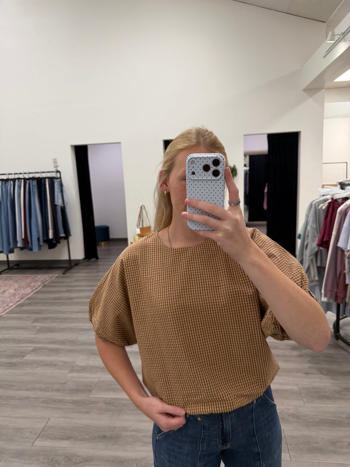 Gingham Dolman Sleeve Top