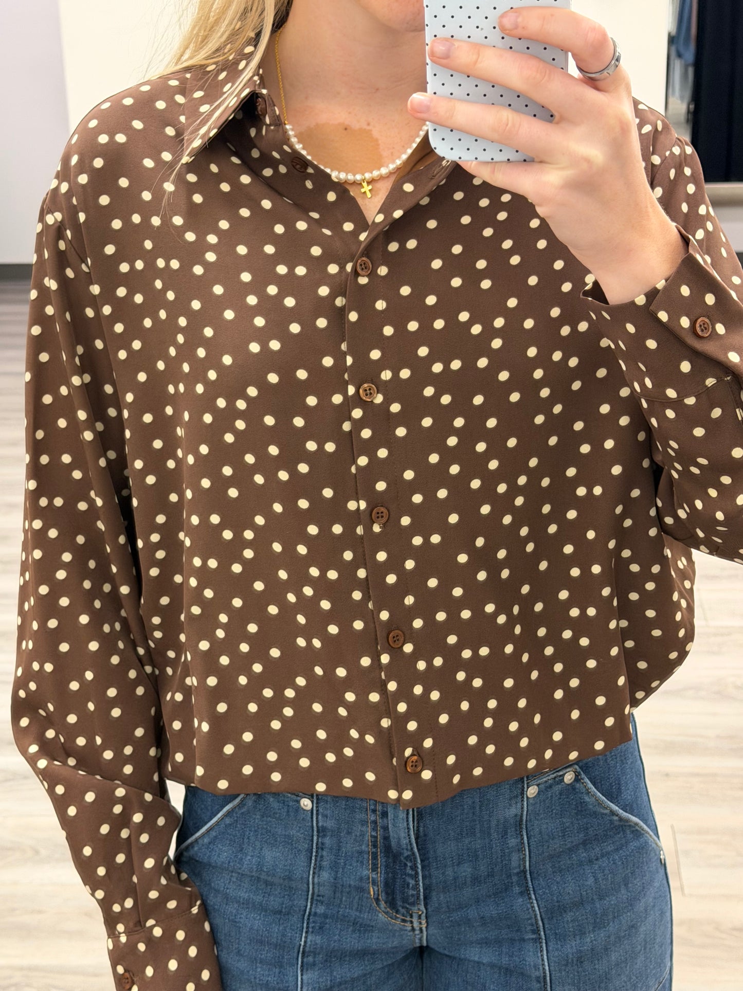 Polka Dot Elasticized Hem Shirt