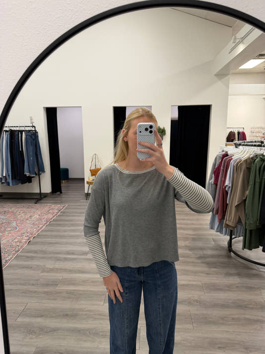 Long Sleeve Contrast Stripe Point Top