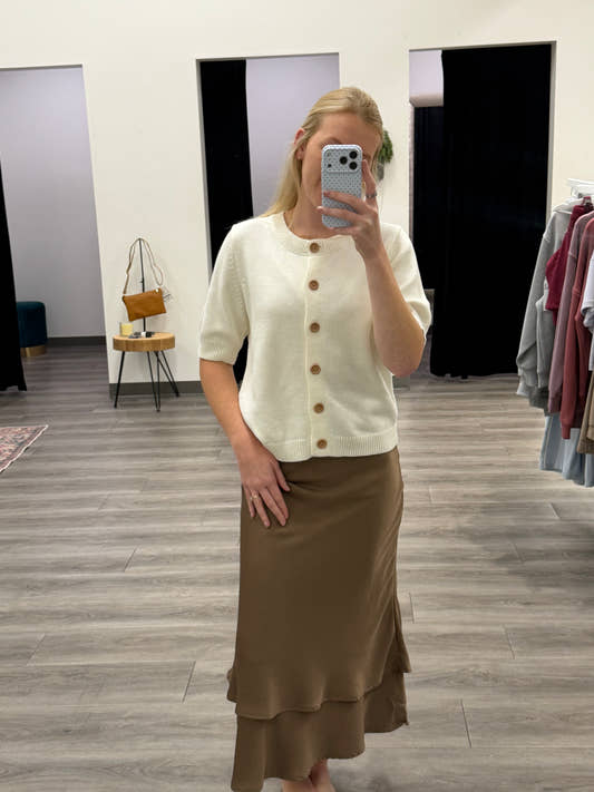 High Waist Pullon Bias Midi Skirt