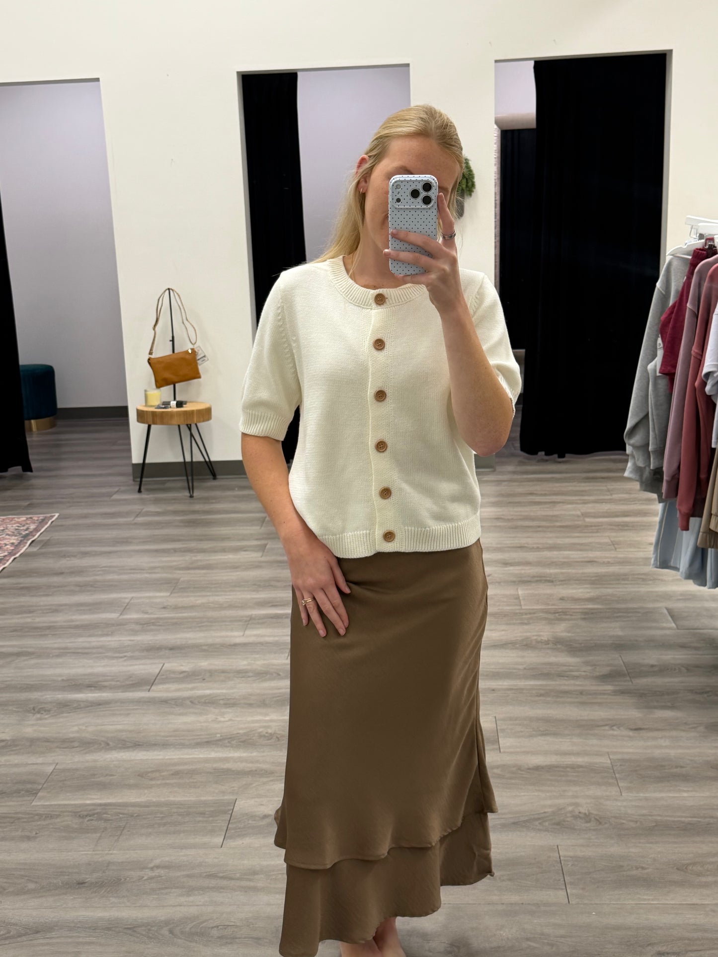 High Waist Pullon Bias Midi Skirt