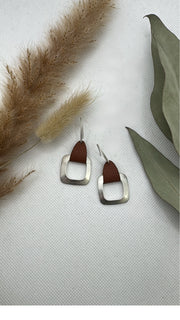 Metal Drop Earrings with Leather Accent