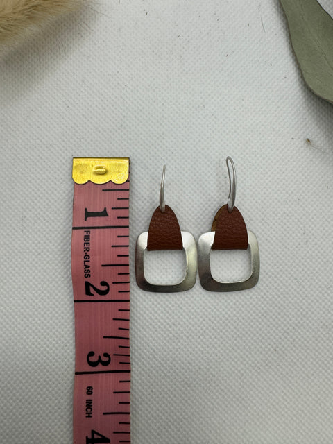 Metal Drop Earrings with Leather Accent