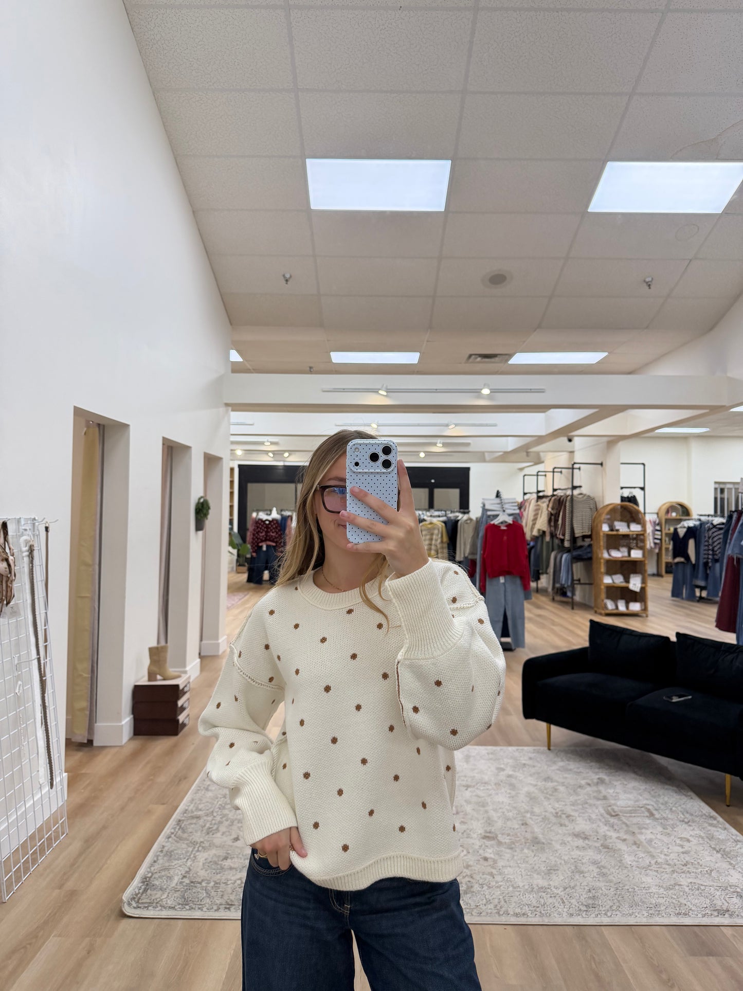 Contrast Polka Dot Cotton Sweater