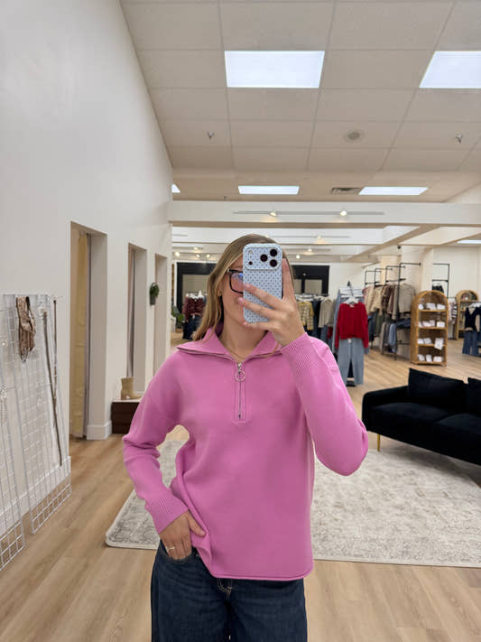 Half Zip Mock Neck Solid Thick Pullover