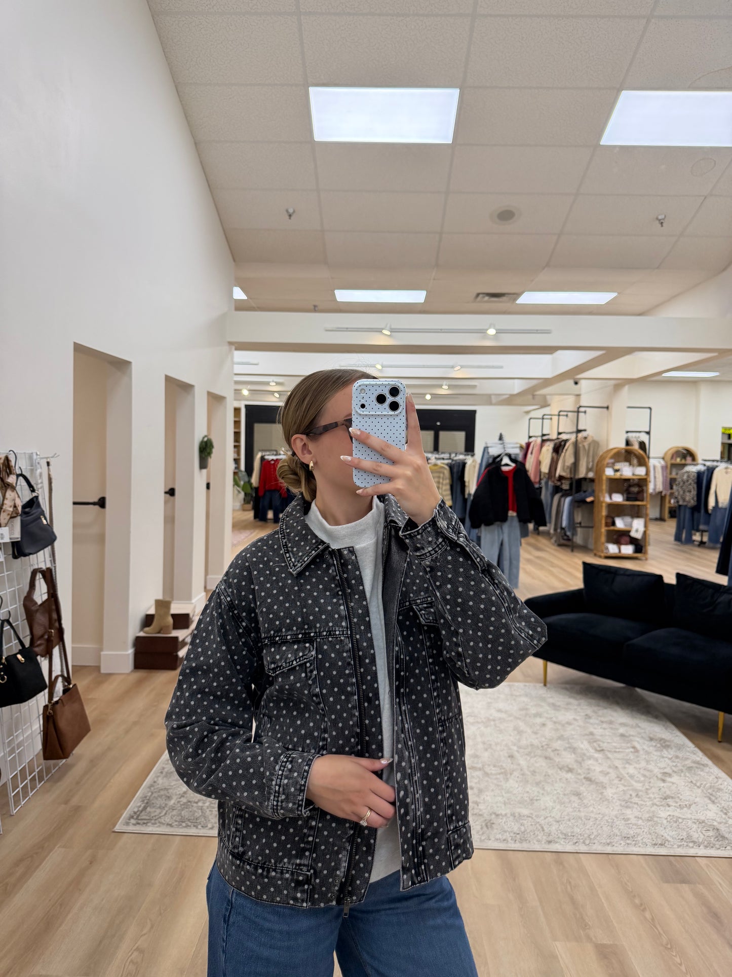 Oversized Polka Dot Denim Jacket