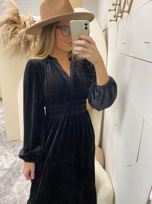 Velvet Tiered Maxi Dress