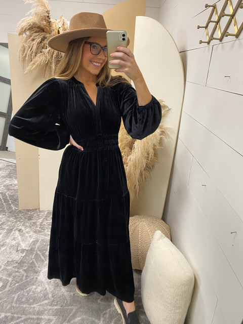 Velvet Tiered Maxi Dress