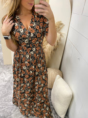 Print Short Sleeve Button Down Maxi Dress