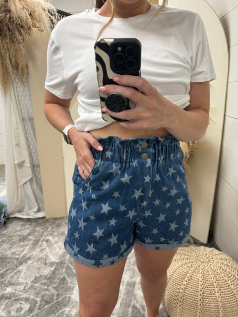 Star Print Paper Bag Shorts