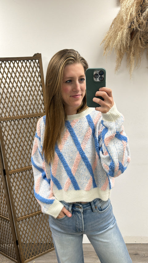 Fluffy Diagonal Stripe Geometric Sweater