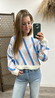 Fluffy Diagonal Stripe Geometric Sweater