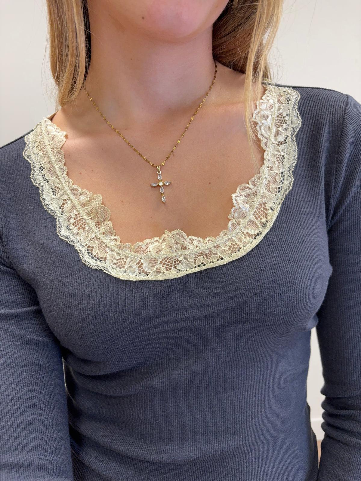 Lace Neckline Top