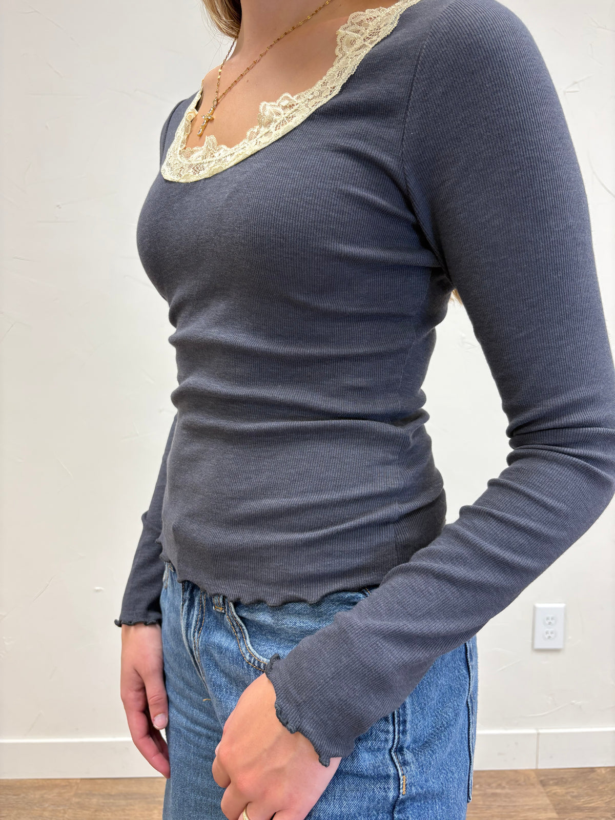 Lace Neckline Top