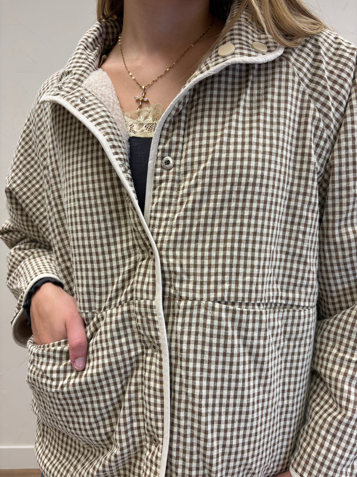 Gingham contrast reversible jacket