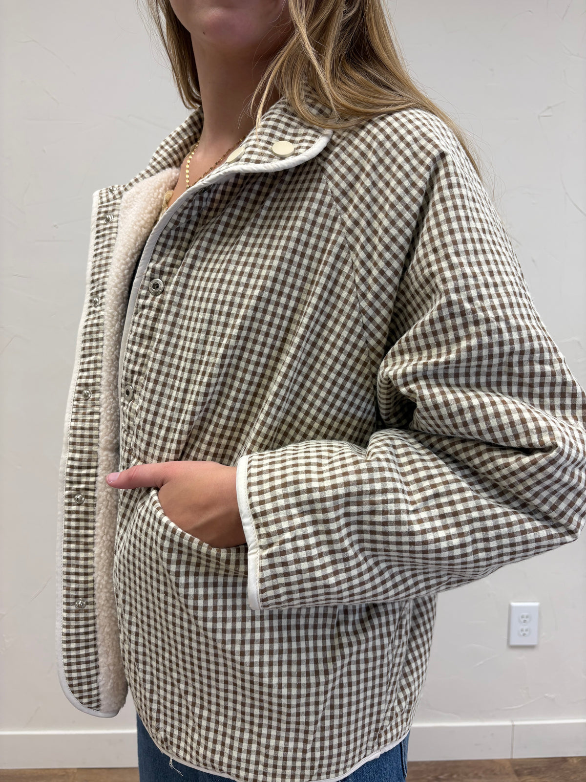 Gingham contrast reversible jacket