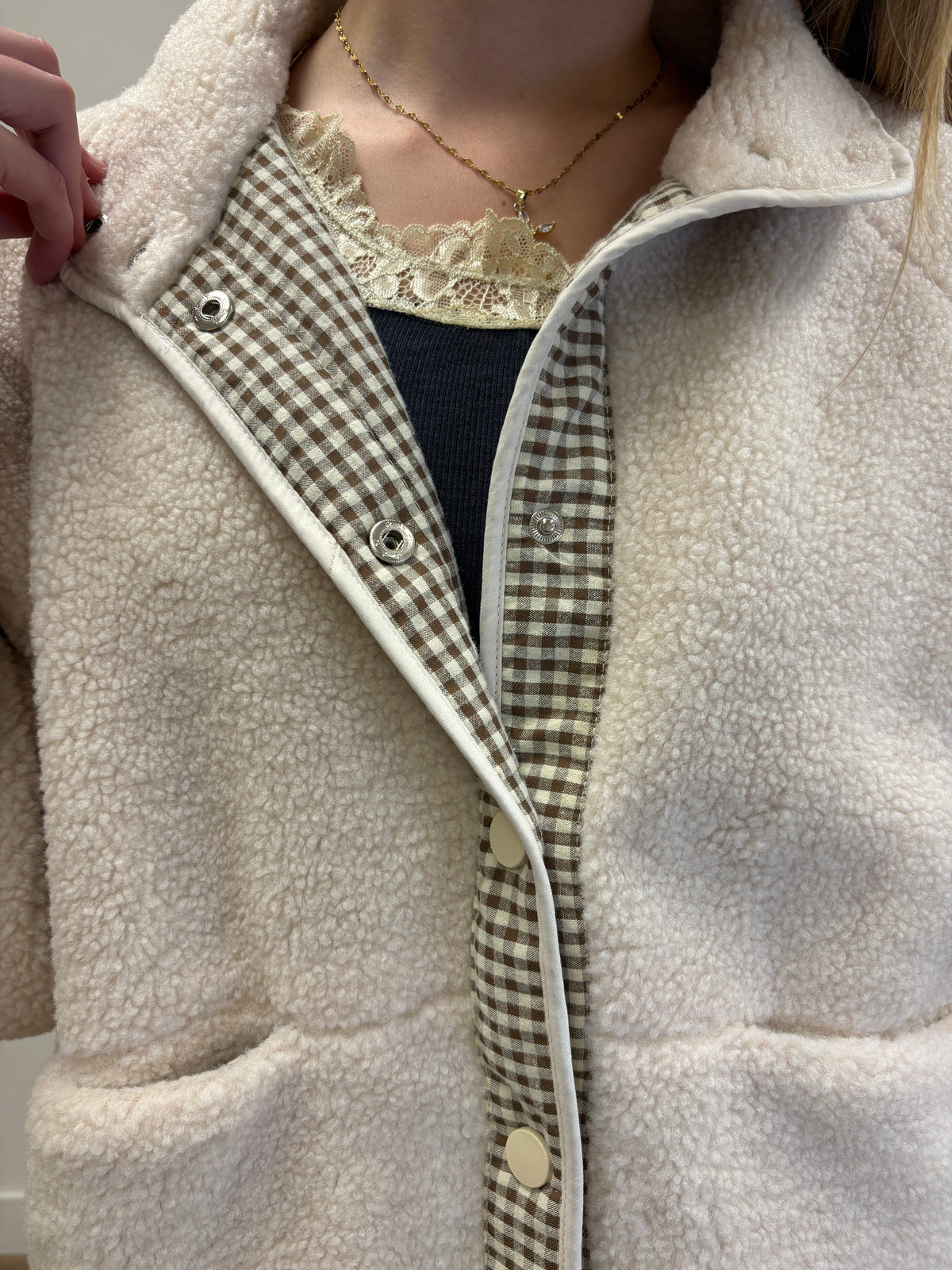Gingham contrast reversible jacket