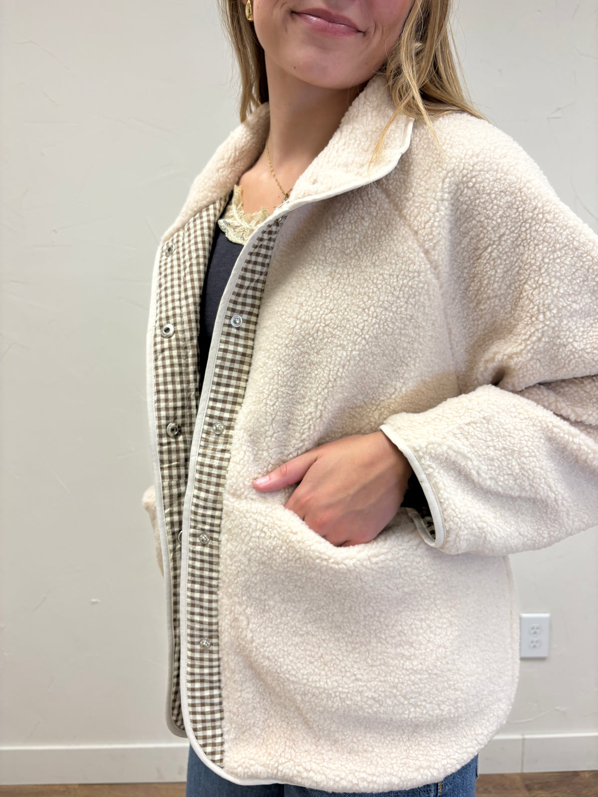 Gingham contrast reversible jacket