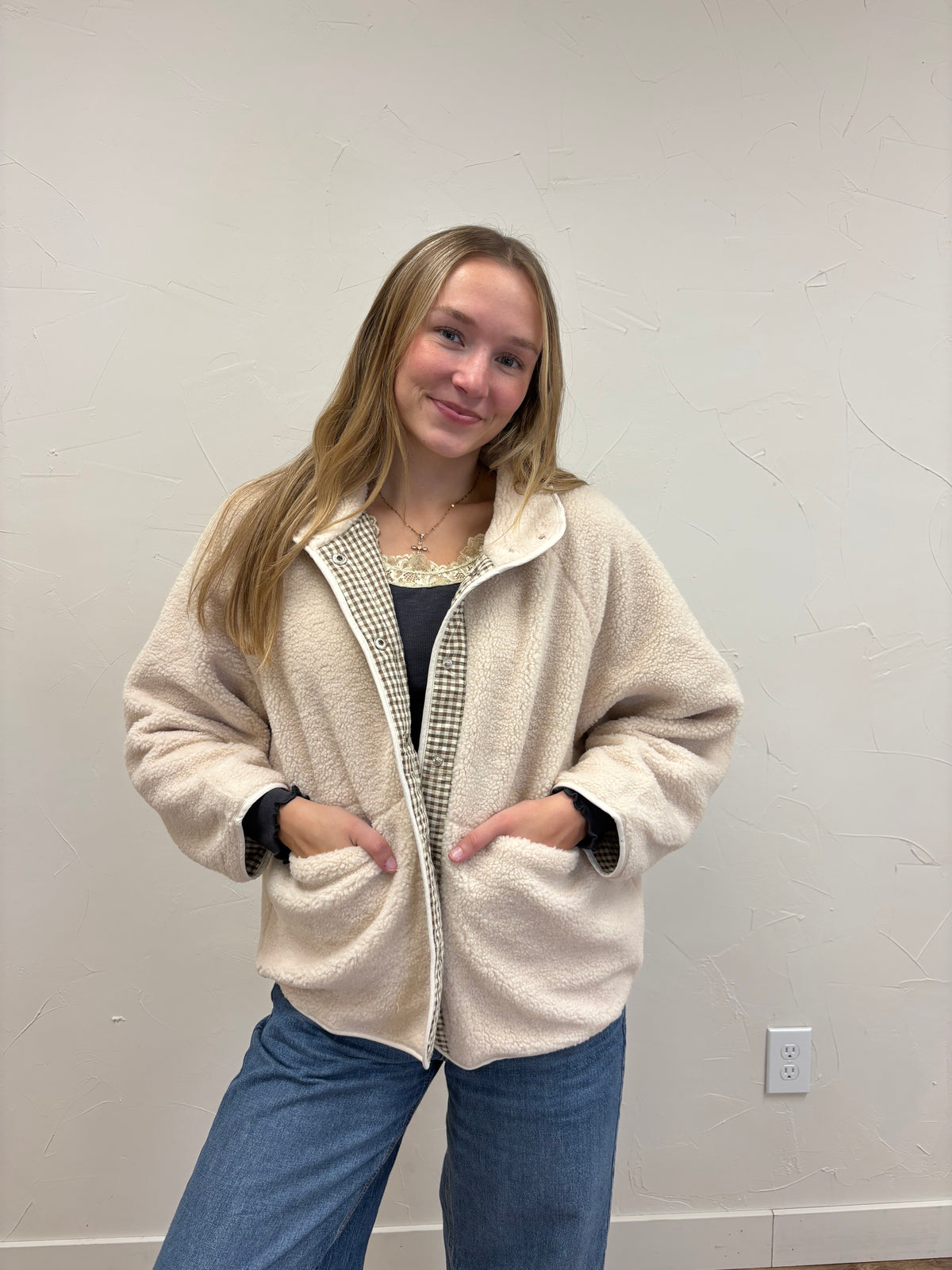 Gingham contrast reversible jacket