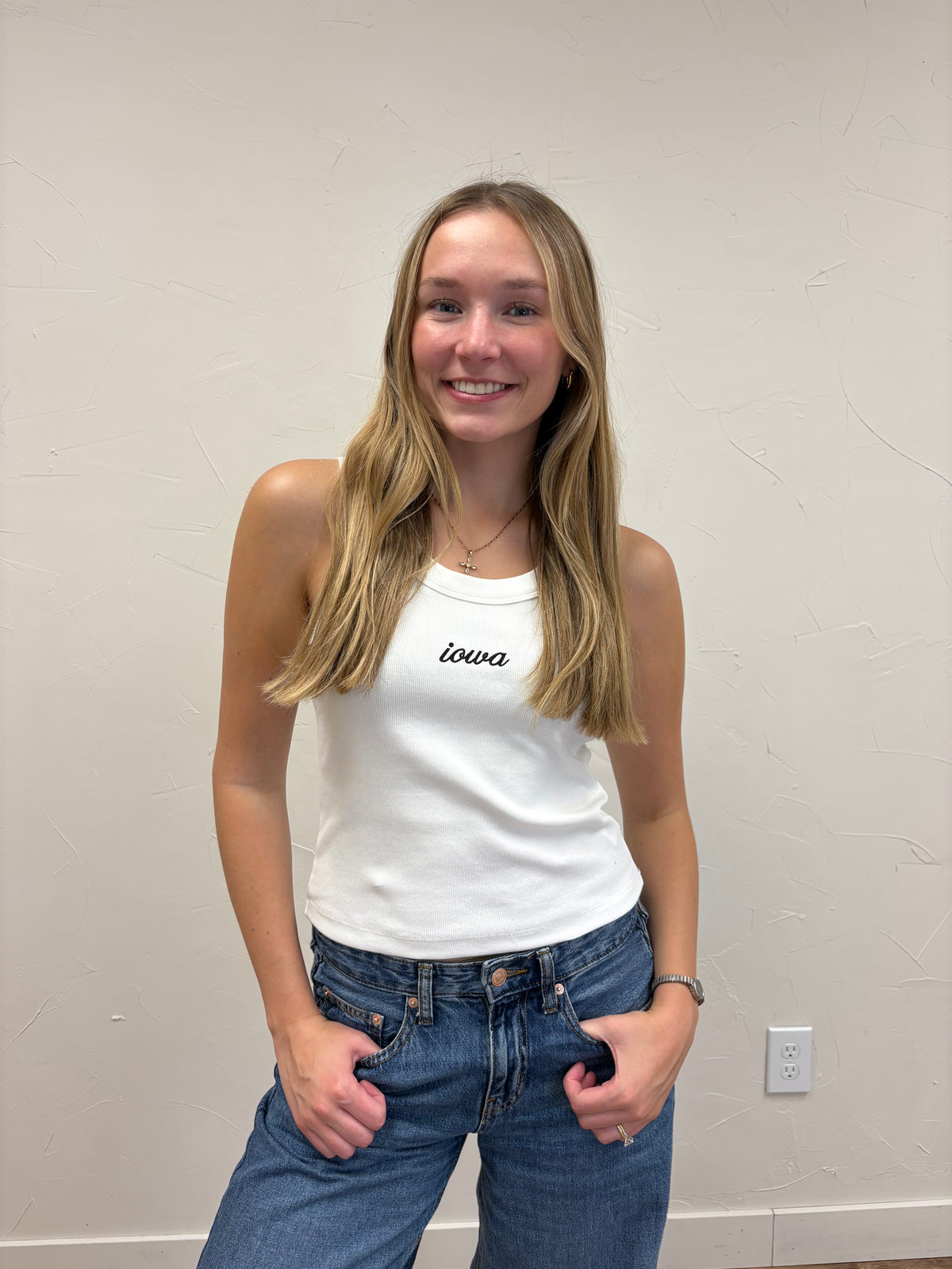Iowa Embroidered Logo Ribbed Scoop Neck Tank Top