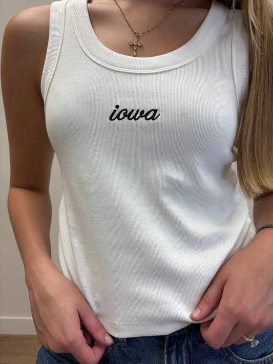 Iowa Embroidered Logo Ribbed Scoop Neck Tank Top