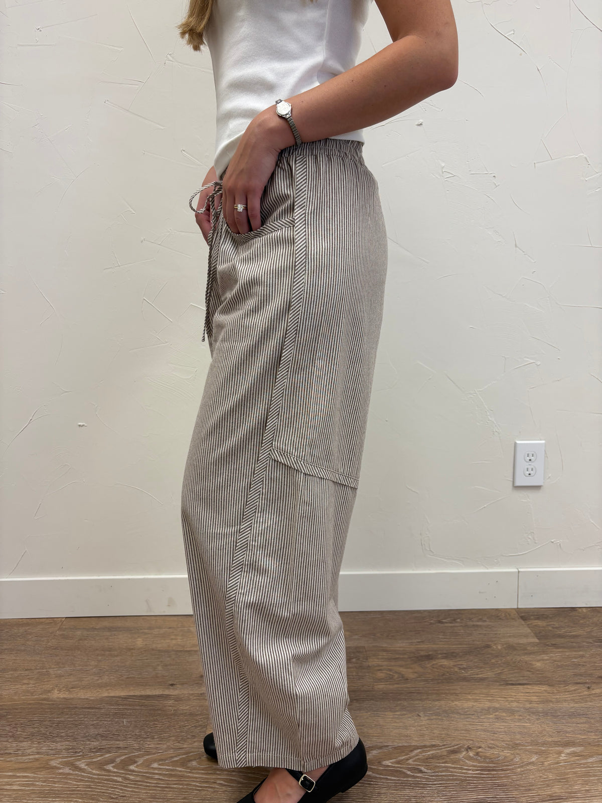 COTTON STRIPED BARREL PANT