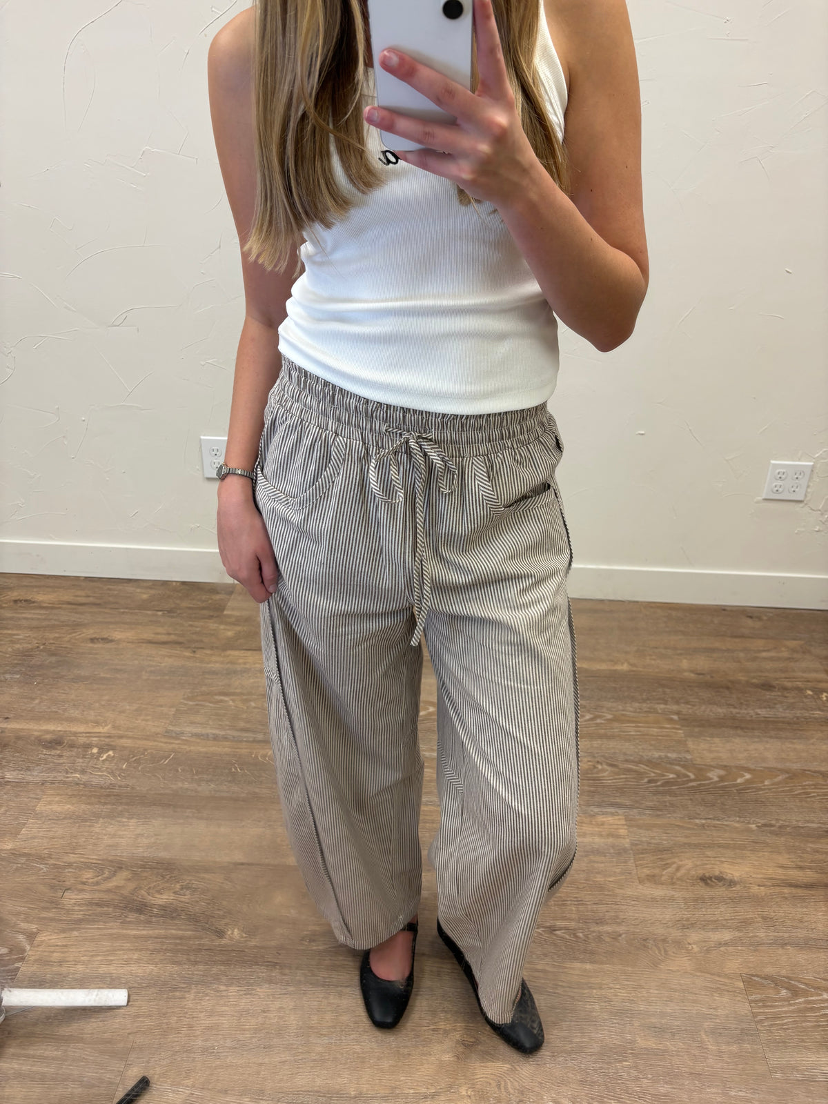 COTTON STRIPED BARREL PANT