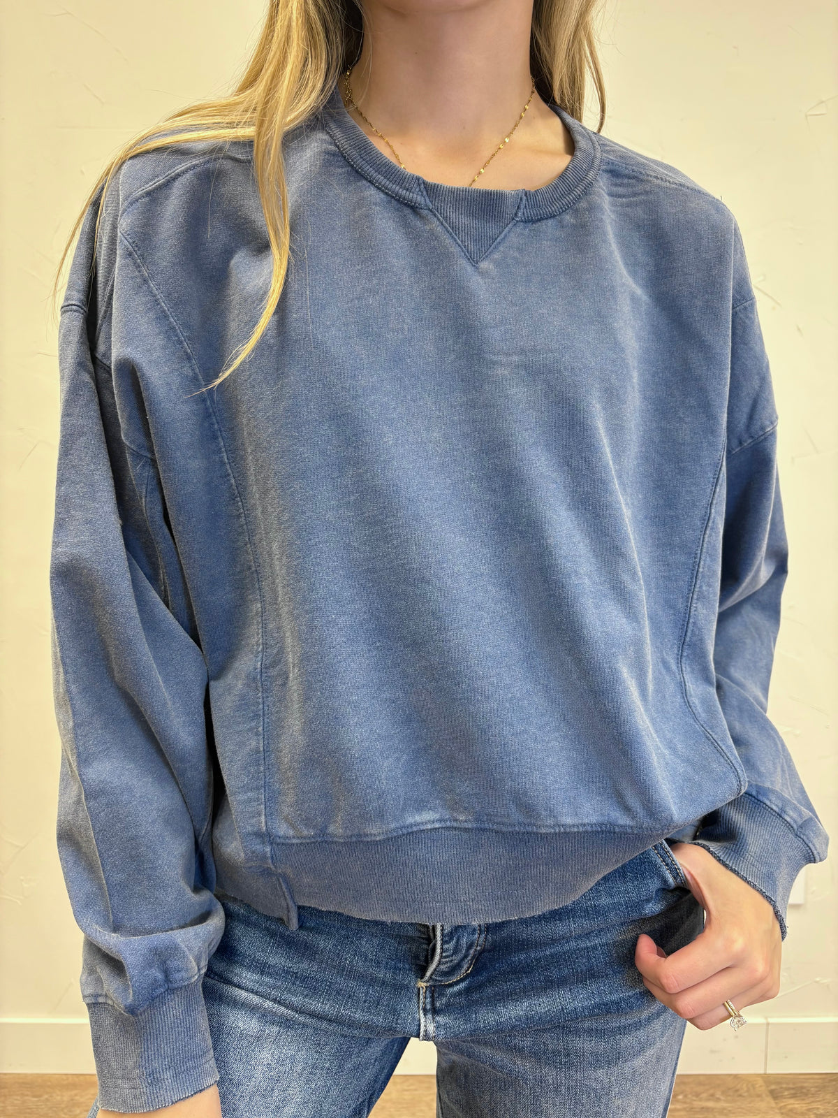 Acid Wash Seam Detail Crew Neck Sweatshirt