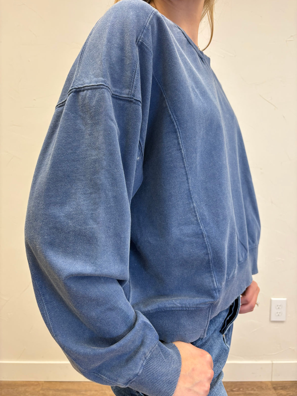 Acid Wash Seam Detail Crew Neck Sweatshirt