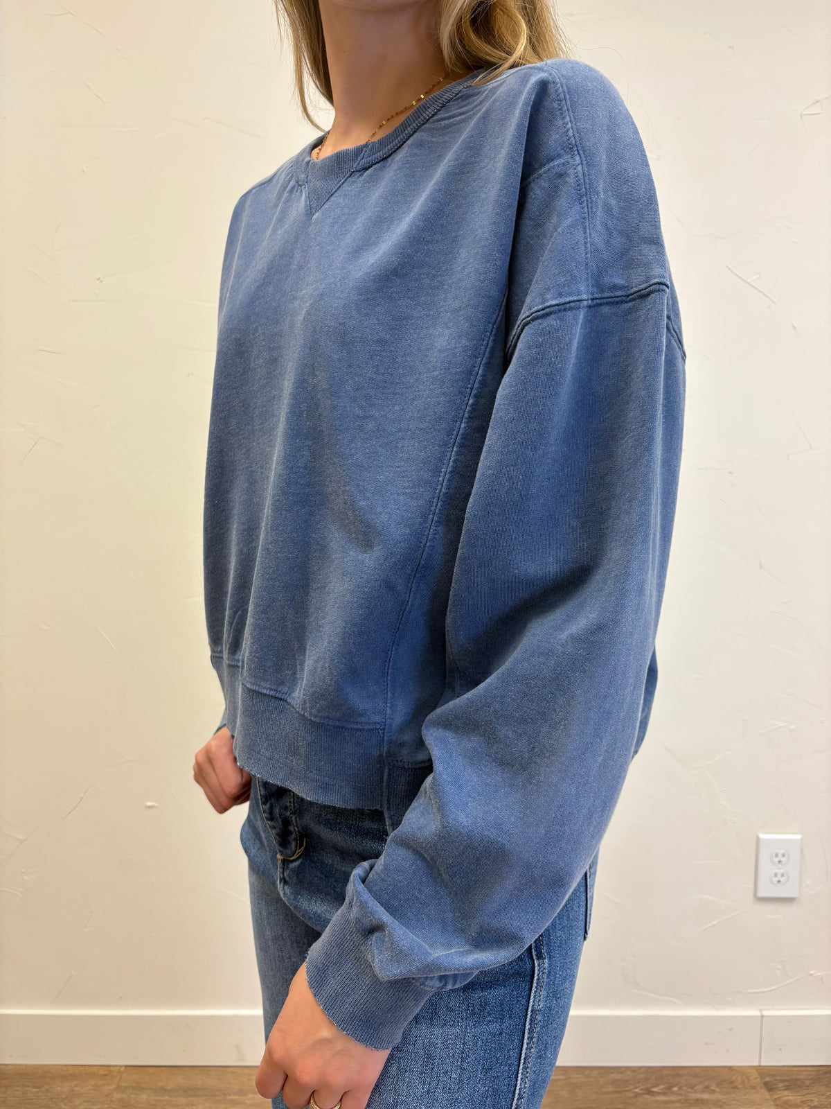 Acid Wash Seam Detail Crew Neck Sweatshirt