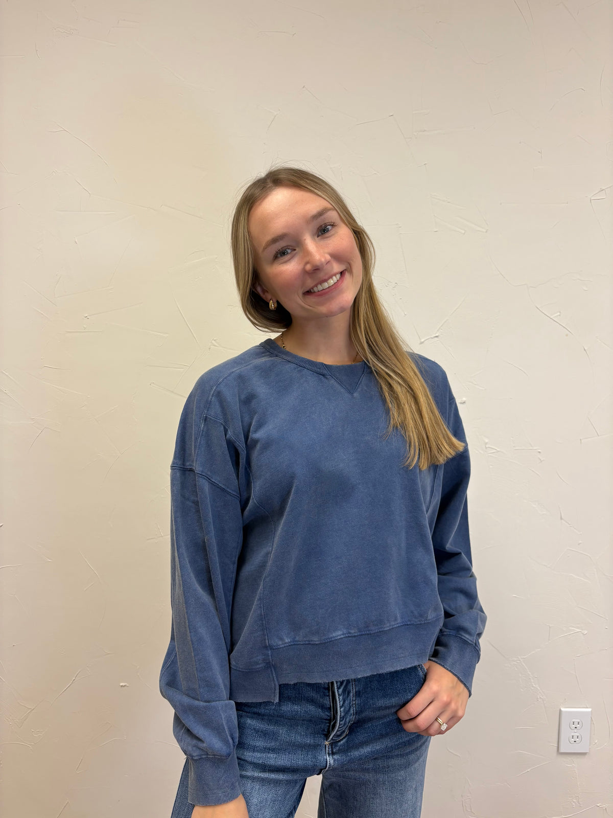 Acid Wash Seam Detail Crew Neck Sweatshirt