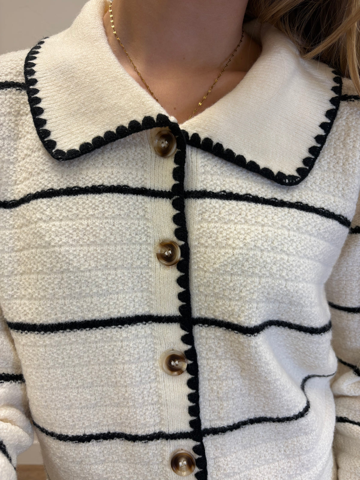 Collared Button Down Stripe Sweater Cardigan